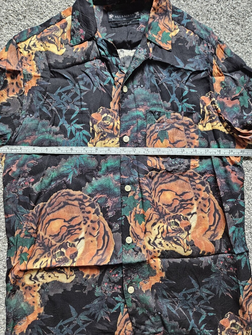 All Saints Black Button-Front Shirt with Orange Tiger Print - Picture 5 of 6
